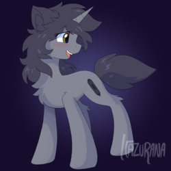 Size: 2000x2000 | Tagged: safe, artist:itazurana, oc, oc only, oc:kate, pony, unicorn, chest fluff, cute, female, gift art, gradient background, happy, high res, mare, ocbetes