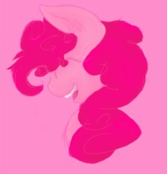Size: 1231x1280 | Tagged: safe, artist:penpale-heart, pinkie pie, earth pony, pony, g4, bust, eyes closed, female, happy, mare, open mouth, pink background, profile, simple background, solo