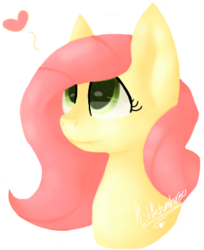 Size: 317x389 | Tagged: safe, artist:penpale-heart, fluttershy, pony, g4, bust, eye reflection, female, heart, looking up, mare, reflection, simple background, solo, speedpaint available, white background
