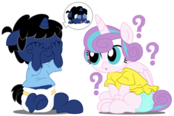 Size: 9000x6000 | Tagged: safe, artist:evilfrenzy, princess flurry heart, oc, oc:frenzy, anthro, g4, age regression, anthro oc, baby, cute, diaper, flurrybetes, foal, peekaboo, rugrats, simple background