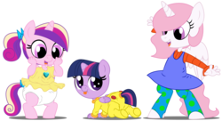 Size: 11000x6000 | Tagged: safe, artist:evilfrenzy, princess cadance, princess celestia, twilight sparkle, alicorn, anthro, g4, age regression, angelica pickles, baby, butt flap, cewestia, cute, diaper, dil pickles, female, filly, foal, kimi finster, onesie, pink-mane celestia, rugrats, simple background, twilight sparkle (alicorn), voice actor joke, younger