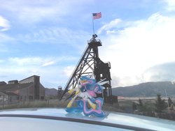 Size: 5152x3864 | Tagged: safe, artist:molkrom, princess celestia, pony, g4, flag, irl, montana, photo, ponies around the world, toy, united states