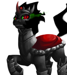 Size: 1280x1433 | Tagged: safe, artist:penpale-heart, king sombra, pony, unicorn, g4, armor, gritted teeth, jewelry, male, raised hoof, regalia, simple background, solo, stallion, transparent background