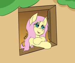 Size: 2324x1975 | Tagged: safe, artist:wapamario63, fluttershy, pegasus, pony, g4, crossed arms, cute, female, looking out the window, looking up, mare, shyabetes, smiling, solo, window