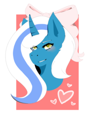 Size: 774x1032 | Tagged: safe, artist:dreamiikoo, oc, oc only, oc:fleurbelle, alicorn, pony, alicorn oc, blushing, bow, female, hair bow, mare, solo, yellow eyes