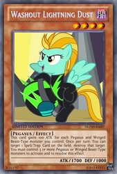 Size: 333x493 | Tagged: safe, artist:poppixierex, edit, lightning dust, pony, g4, card, ccg, clothes, trading card, trading card edit, uniform, washouts uniform