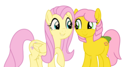 Size: 1808x956 | Tagged: safe, artist:klewgcg, artist:toybonnie54320, fluttershy, posey, earth pony, pegasus, pony, g1, g4, base used, bow, g1 to g4, generation leap, show accurate, tail bow
