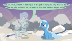 Size: 1280x720 | Tagged: safe, artist:evil-dec0y, trixie, oc, earth pony, ghost, pony, undead, unicorn, comic:trixie vs., comic:trixie vs. hearth's warming, g4, crying, duo, duo female, female, open mouth, speech bubble