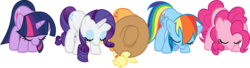 Size: 3208x870 | Tagged: safe, artist:xhalesx, applejack, pinkie pie, rainbow dash, rarity, twilight sparkle, earth pony, pegasus, pony, unicorn, a bird in the hoof, g4, bowing, eyes closed, female, looking down, mare, simple background, transparent background, vector