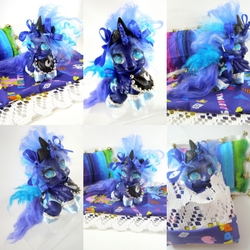 Size: 1080x1080 | Tagged: safe, artist:lightningsilver-mana, princess luna, alicorn, pony, g3, g3.5, g4, aqua eyes, baby, baby pony, blue, customized toy, doll, female, filly, irl, paint, painting, photo, sewing, solo, toy, woona, younger