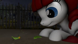 Size: 1024x576 | Tagged: safe, artist:dracagon, oc, oc only, oc:seranae, cricket (insect), earth pony, insect, pony, 3d, female, leaf, mare, solo, source filmmaker