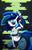 Size: 828x1280 | Tagged: safe, artist:hypnofur, dj pon-3, vinyl scratch, unicorn, anthro, g4, abstract background, belly, clothes, drool, female, headphones, hypnosis, kneeling, signature, solo, sunglasses, swirly eyes, tech control