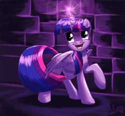 Size: 1200x1109 | Tagged: safe, artist:sirzi, twilight sparkle, alicorn, pony, g4, cute, female, glowing horn, horn, light, looking up, magic, raised hoof, signature, sirzi is trying to murder us, solo, twilight sparkle (alicorn)