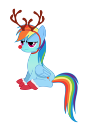 Size: 1654x2339 | Tagged: safe, artist:kehrminator, rainbow dash, deer, pegasus, pony, reindeer, g4, antlers, christmas, female, holiday, hoof shoes, mare, rainbow dash is not amused, red nose, reindeer antlers, reindeer dash, rudolph dash, simple background, solo, transparent background, unamused, vector