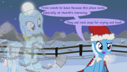 Size: 1280x720 | Tagged: safe, artist:evil-dec0y, trixie, oc, pony, comic:trixie vs., comic:trixie vs. hearth's warming, g4, christmas, clothes, costume, hat, holiday, santa costume, santa hat