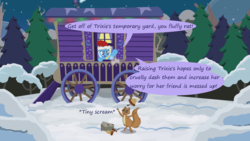 Size: 1280x720 | Tagged: safe, artist:evil-dec0y, trixie, pony, squirrel, comic:trixie vs., comic:trixie vs. hearth's warming, g4, christmas, hat, holiday, santa hat, trixie's wagon