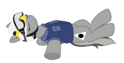 Size: 1500x769 | Tagged: safe, artist:sevenserenity, oc, oc only, oc:graeyscale, pegasus, pony, clothes, helmet, lying down, shirt, simple background, sleeping, solo