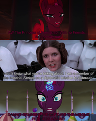 Size: 1920x2424 | Tagged: safe, artist:ejlightning007arts, edit, edited screencap, screencap, tempest shadow, pony, unicorn, g4, my little pony: the movie, broken horn, carrie fisher, comic, crossover, eye scar, female, horn, princess leia, scar, sparking horn, star wars, stormtrooper, wrong character, wrong universe