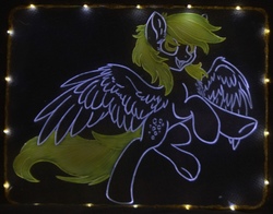 Size: 1449x1137 | Tagged: safe, artist:hioshiru, artist:irfp250n, artist:smokydreamer, derpy hooves, pony, g4, acrylic plastic, acrylight, bipedal, chest fluff, craft, engrave, engraving, female, led, mare, paint, solo, spread wings, wings