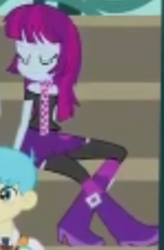 Size: 372x567 | Tagged: safe, screencap, bright idea, mystery mint, human, equestria girls, g4, my little pony equestria girls: friendship games, background human, bleachers, boots, bracelet, clothes, cropped, eyes closed, female, high heel boots, jewelry, offscreen character, op i can't see shit, scarf, shoes, sitting, solo focus