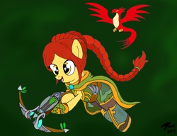 Size: 9900x7600 | Tagged: safe, artist:radiancebreaker, bird, earth pony, pony, absurd resolution, cassie (paladins), crossbow, female, mare, paladins: champions of the realm, ponified, solo