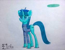 Size: 1152x885 | Tagged: safe, artist:dialysis2day, oc, oc only, oc:elsie, pony, unicorn, beret, clothes, female, hat, mare, shirt, solo, traditional art