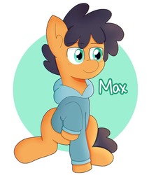 Size: 914x1024 | Tagged: safe, artist:taffyywa, earth pony, pony, camp camp, clothes, colt, foal, hoodie, male, max (camp camp), ponified, rooster teeth, smiling, solo