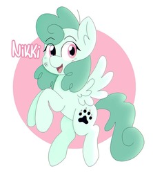 Size: 908x1024 | Tagged: safe, artist:taffyywa, pegasus, pony, camp camp, female, filly, foal, nikki (camp camp), ponified, rooster teeth, smiling, wings