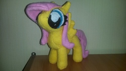 Size: 3264x1836 | Tagged: safe, artist:jbond, fluttershy, pony, g4, handmade, irl, photo, photography, plushie, special eyes, what has science done