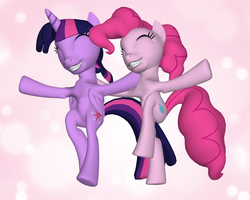 Size: 1852x1484 | Tagged: safe, pinkie pie, twilight sparkle, alicorn, pony, g4, 3d, best friends, bipedal, female, grin, happy, smiling, together, twilight sparkle (alicorn)