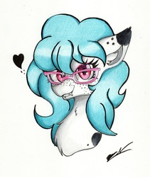 Size: 2261x2681 | Tagged: safe, artist:luxiwind, oc, oc only, oc:sonya, pony, bust, fangs, female, glasses, high res, mare, portrait, solo, traditional art