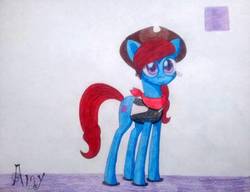 Size: 1180x904 | Tagged: safe, artist:dialysis2day, oc, oc only, oc:amy, earth pony, pony, clothes, female, hat, mare, solo, traditional art