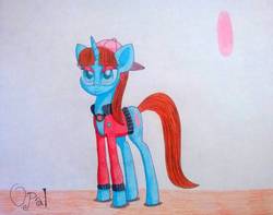 Size: 1126x886 | Tagged: safe, artist:dialysis2day, oc, oc only, oc:opal, pony, unicorn, backwards cutie mark, clothes, female, jacket, mare, solo, traditional art