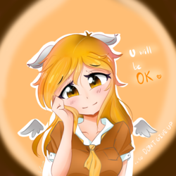 Size: 3307x3307 | Tagged: safe, artist:bubbletea, derpy hooves, human, g4, anime style, cute, high res, humanized, medibang paint, worried smile