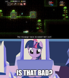 Size: 500x563 | Tagged: safe, artist:agrol, edit, twilight sparkle, alicorn, pony, g4, caption, female, magicite, mare, twilight sparkle (alicorn), twilight's castle, video game