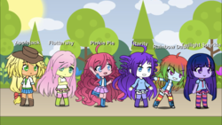 Size: 1334x750 | Tagged: safe, artist:u66589, applejack, fluttershy, pinkie pie, rainbow dash, rarity, twilight sparkle, equestria girls, g4, gacha, gacha life, humane five