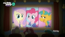 Size: 1657x936 | Tagged: safe, screencap, fluttershy, pinkie pie, snails, pony, unicorn, common ground, g4, buckball uniform, clothes, colt, discovery family logo, female, jersey, male, mare, movie, split screen