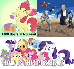 Size: 666x622 | Tagged: safe, artist:jimllpaintit, edit, edited screencap, editor:undeadponysoldier, screencap, apple bloom, applejack, fluttershy, pinkie pie, rainbow dash, rarity, spike, twilight sparkle, badger, dragon, earth pony, pegasus, pony, unicorn, g4, 1000 hours in ms paint, airplane!, arwing, bow, brian may, crossover, female, fox mccloud, gray fox, katana, male, mane seven, mane six, mare, metal gear, metal gear solid, ninja, one of these things is not like the others, paint bucket, running away, shocked, snake eater, sonic the hedgehog, sonic the hedgehog (series), spoiler image, star fox, sword, tail, text, theresa may, weapon, wrong aspect ratio
