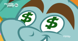 Size: 1138x606 | Tagged: safe, screencap, snails, snips, pony, unicorn, common ground, g4, close-up, colt, discovery family logo, dollar sign, dollar sign eyes, greed, greedy, male, solo focus, wingding eyes
