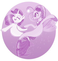 Size: 1217x1280 | Tagged: safe, artist:dstears, princess skystar, rarity, seapony (g4), unicorn, g4, my little pony: the movie, bubble, clothes, cute, dancing, digital art, dorsal fin, duo, eyes closed, eyeshadow, female, fin wings, fins, fish tail, flower, flower in hair, flowing mane, flowing tail, freckles, friendshipping, glowing, happy, holding hooves, horn, makeup, mare, monochrome, ocean, open mouth, profile, raribetes, seaponified, seapony rarity, see-through, skyabetes, smiling, species swap, swimming, tail, teeth, underwater, water, wings