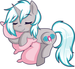 Size: 1666x1527 | Tagged: safe, artist:xwhitedreamsx, oc, oc only, oc:windshear, pony, unicorn, cute, eyes closed, female, mare, ocbetes, pillow, simple background, sleeping, solo, transparent background, ych result