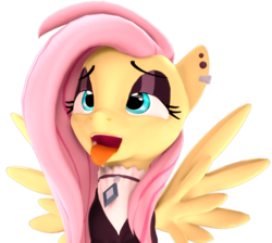 Size: 4088x3658 | Tagged: safe, artist:flushthebatsanta, fluttershy, pegasus, pony, g4, 3d, ahegao, clothes, female, fluttergoth, goth, lidded eyes, mare, open mouth, simple background, solo, spread wings, tongue out, transparent background, wings