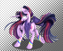 Size: 2000x1628 | Tagged: safe, artist:mysteriousshine, twilight sparkle, alicorn, pony, g4, alternate design, female, rainbow power, simple background, solo, starry eyes, transparent background, twilight sparkle (alicorn), wingding eyes