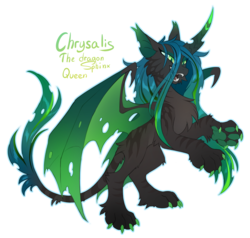 Size: 1280x1220 | Tagged: safe, artist:hioshiru, queen chrysalis, cat, sphinx, g4, alternate design, chest fluff, colored claws, colored wings, curved horn, fangs, female, fluffy, horn, leg fluff, leonine tail, multicolored hair, paw pads, paws, rearing, simple background, solo, species swap, sphinxified, tail fluff, underpaw, white background, wing claws