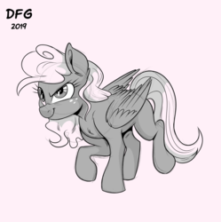Size: 1280x1284 | Tagged: safe, artist:dragonfoxgirl, oc, oc only, oc:sabrosa, pegasus, pony, freckles, mischievous, sketch, sneaking