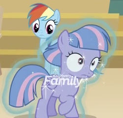 Size: 804x771 | Tagged: safe, screencap, rainbow dash, wind sprint, pegasus, pony, common ground, g4, season 9, auntie dashie, cropped, discovery family logo, female, filly, foal, magic, magic aura, mare, raised hoof, solo focus, wide eyes