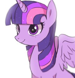 Size: 1256x1296 | Tagged: safe, artist:hosikawa, twilight sparkle, alicorn, pony, g4, bust, female, mare, portrait, simple background, solo, spread wings, starry eyes, three quarter view, twilight sparkle (alicorn), white background, wingding eyes, wings