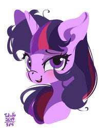 Size: 800x1024 | Tagged: safe, artist:tohupo, twilight sparkle, alicorn, pony, g4, blushing, bust, female, looking at you, mare, messy mane, portrait, simple background, smiling, solo, three quarter view, twilight sparkle (alicorn), white background