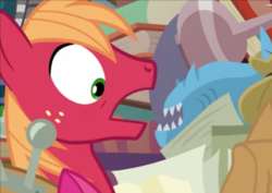 Size: 792x560 | Tagged: safe, screencap, apple bloom, big macintosh, earth pony, pony, g4, the perfect pear, :o, open mouth, surprised