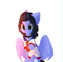 Size: 1424x1408 | Tagged: safe, artist:php146, oc, oc only, oc:skiu, pegasus, pony, bottle, clothes, coca-cola, coke bottle, diabetes, eye clipping through hair, female, hoof hold, mare, shirt, simple background, solo, white background